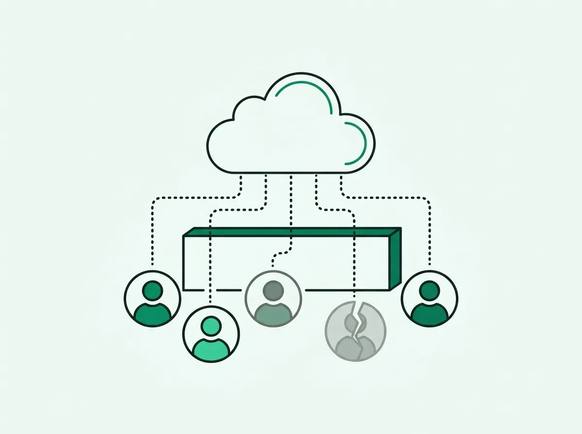 An illustration of a cloud server being blocked by a wall from accessing user profiles, representing blocked cloud scrapers.