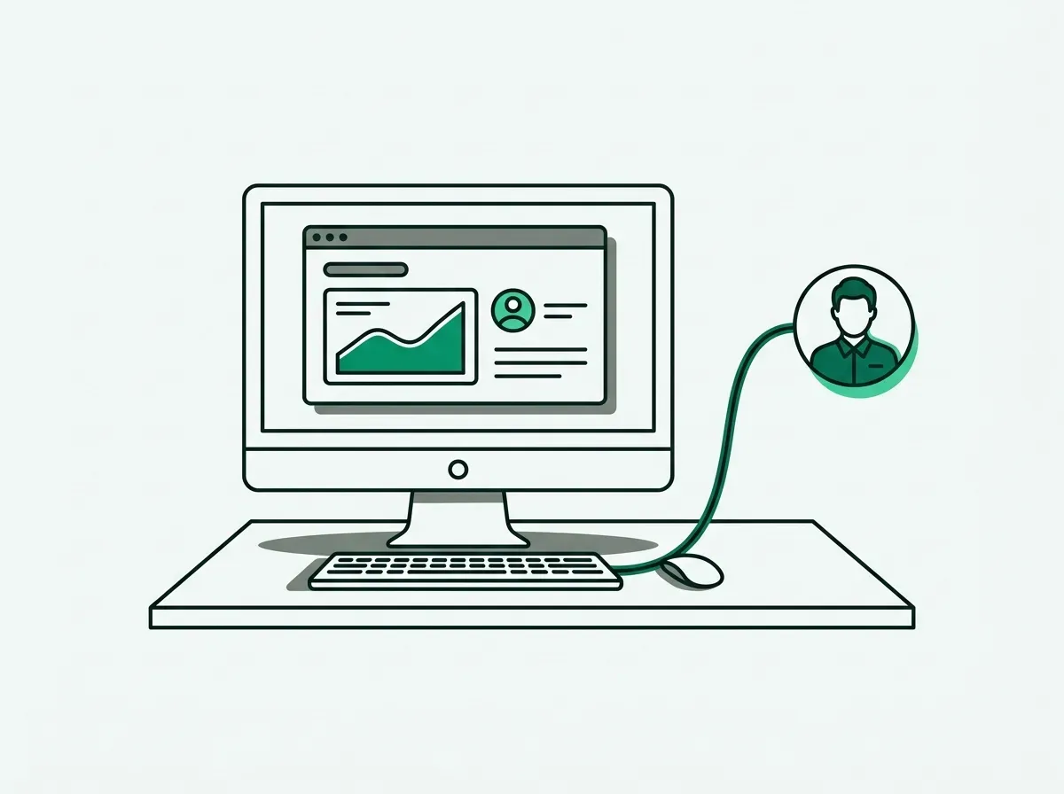 An illustration of a desktop computer directly and smoothly connecting to a user profile, representing local browser automation.