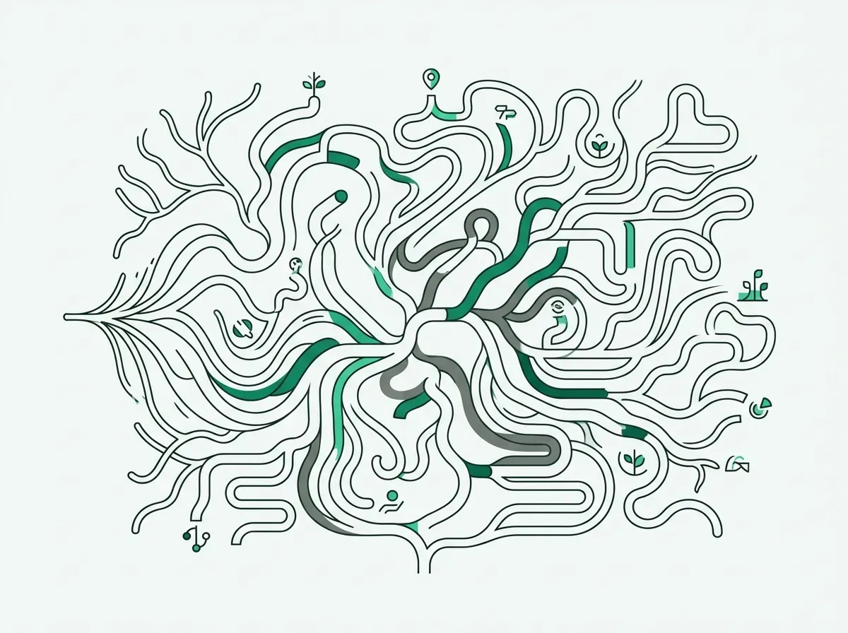 A single point branches into multiple exploratory paths, representing a workflow that encourages discovery over restriction.