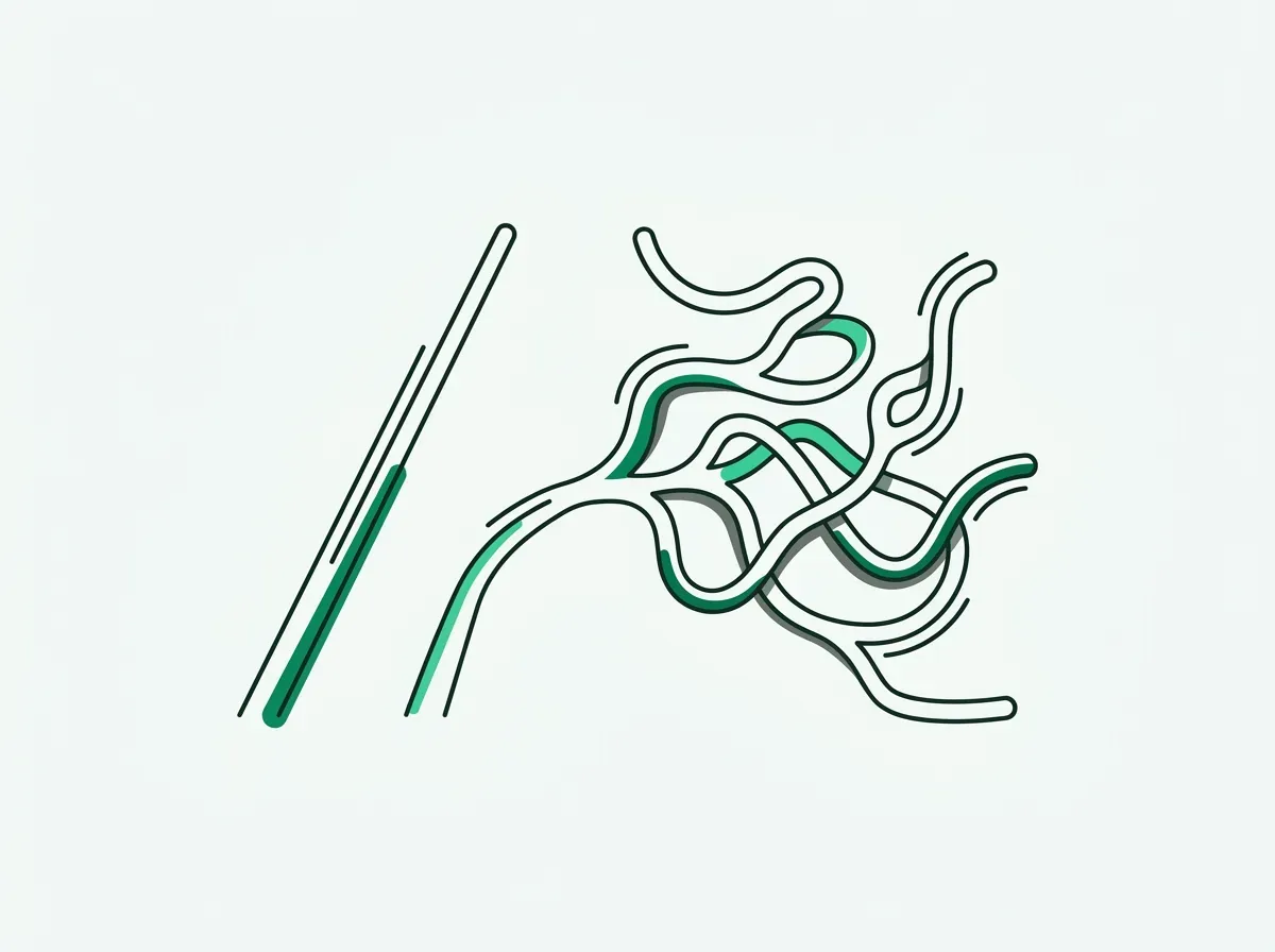 One straight path contrasted with another that branches out and explores, representing different search models.