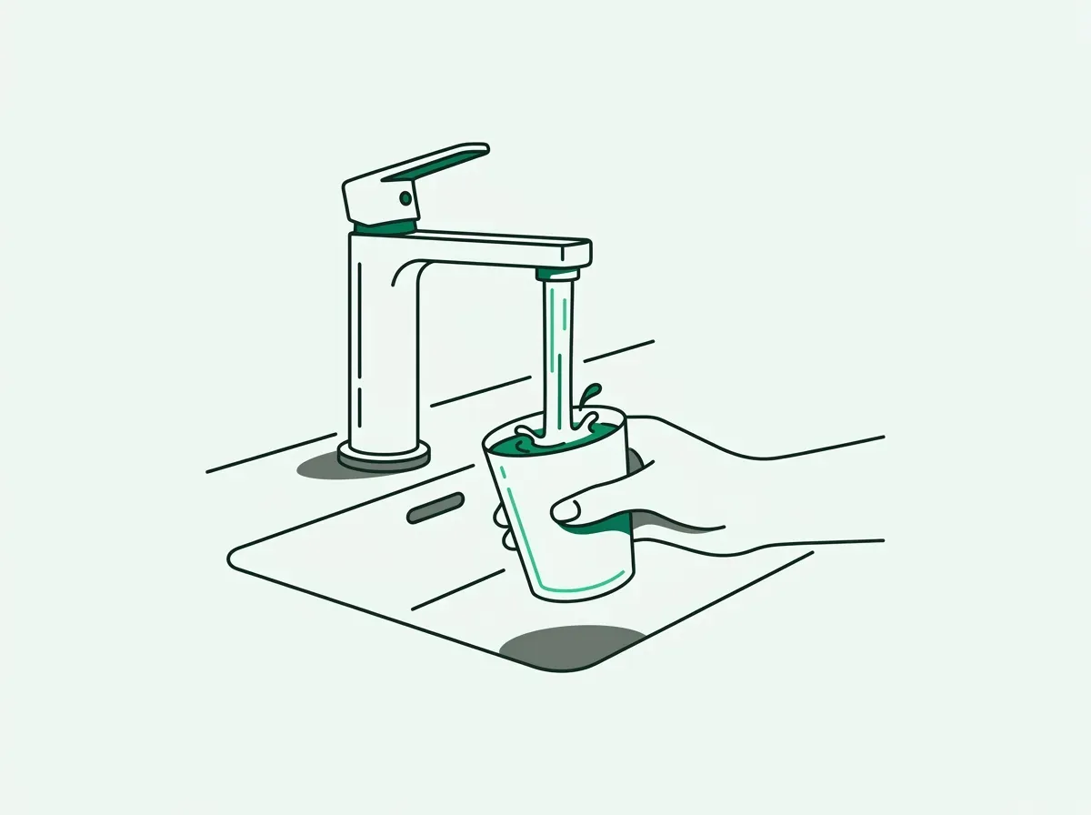 An illustration of a cup being filled with fresh water from a faucet, symbolizing real-time data access.