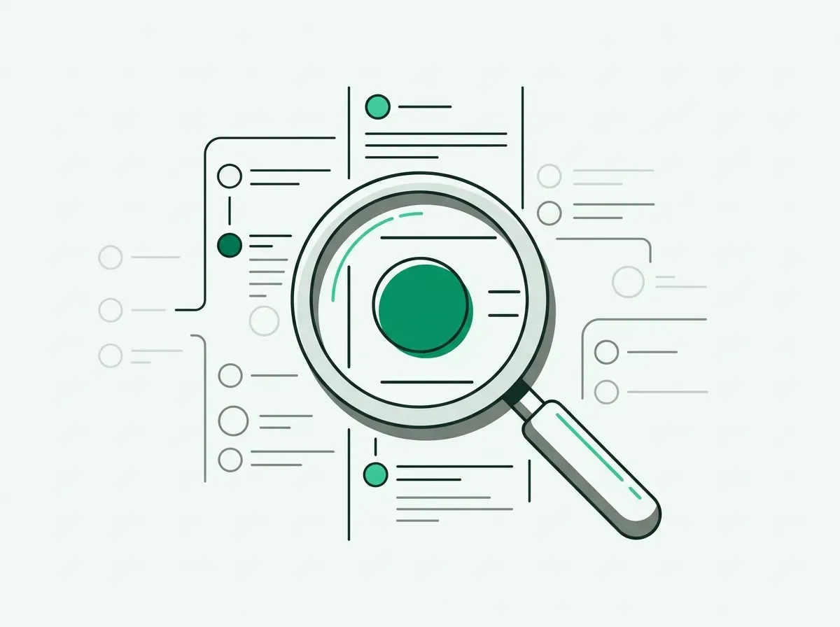 An illustration of a magnifying glass highlighting a single conversation in a social media feed, representing finding a signal.
