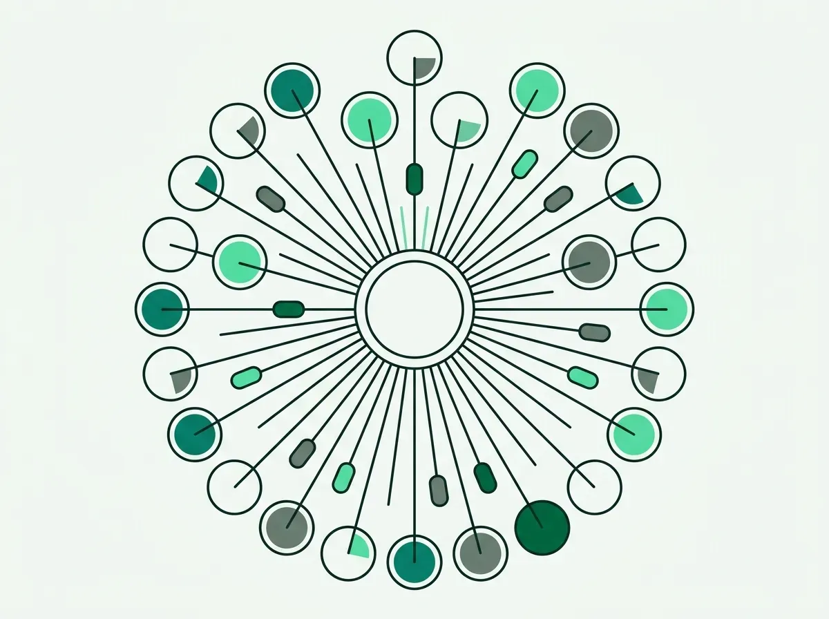 An abstract illustration of a central point connecting to many other points at once, representing parallel AI agents.