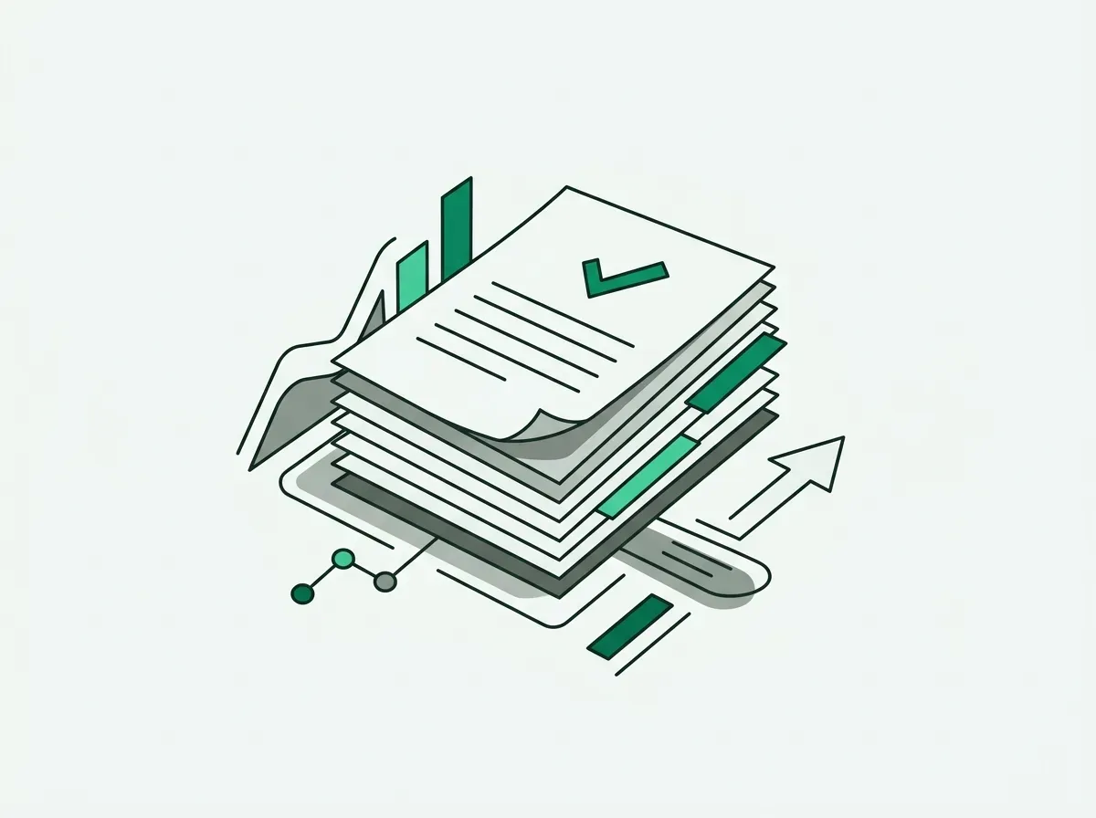 An illustration of a neat stack of documents, each with a checkmark, representing a high-quality, verified prospect list.