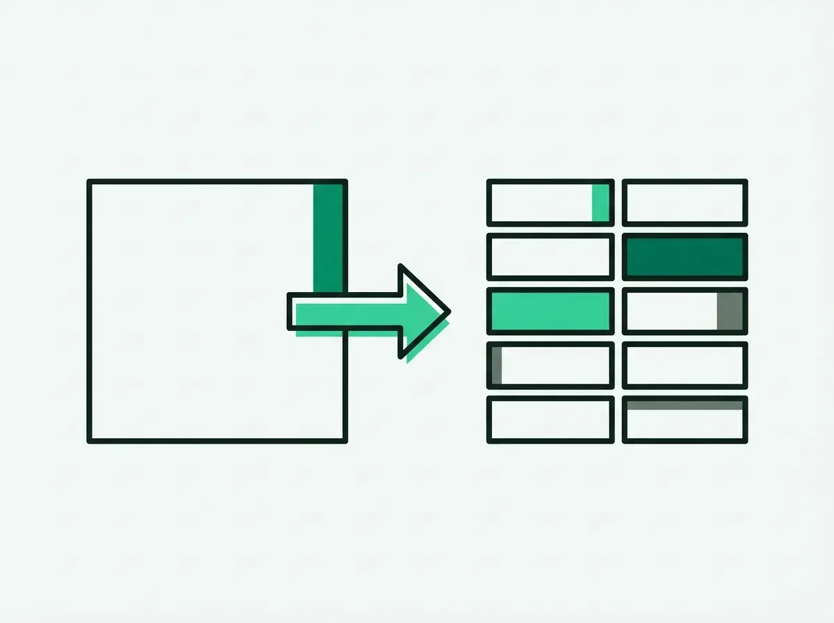 An illustration of a large block being broken down into ten smaller, organized blocks, representing a large task deconstructed.