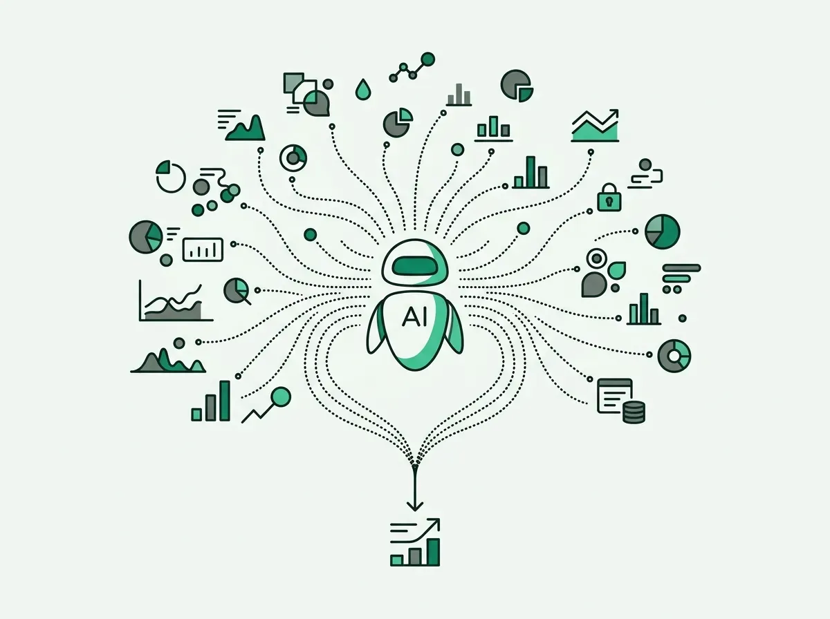 An AI assistant consolidates information from many scattered sources into a single, streamlined output.