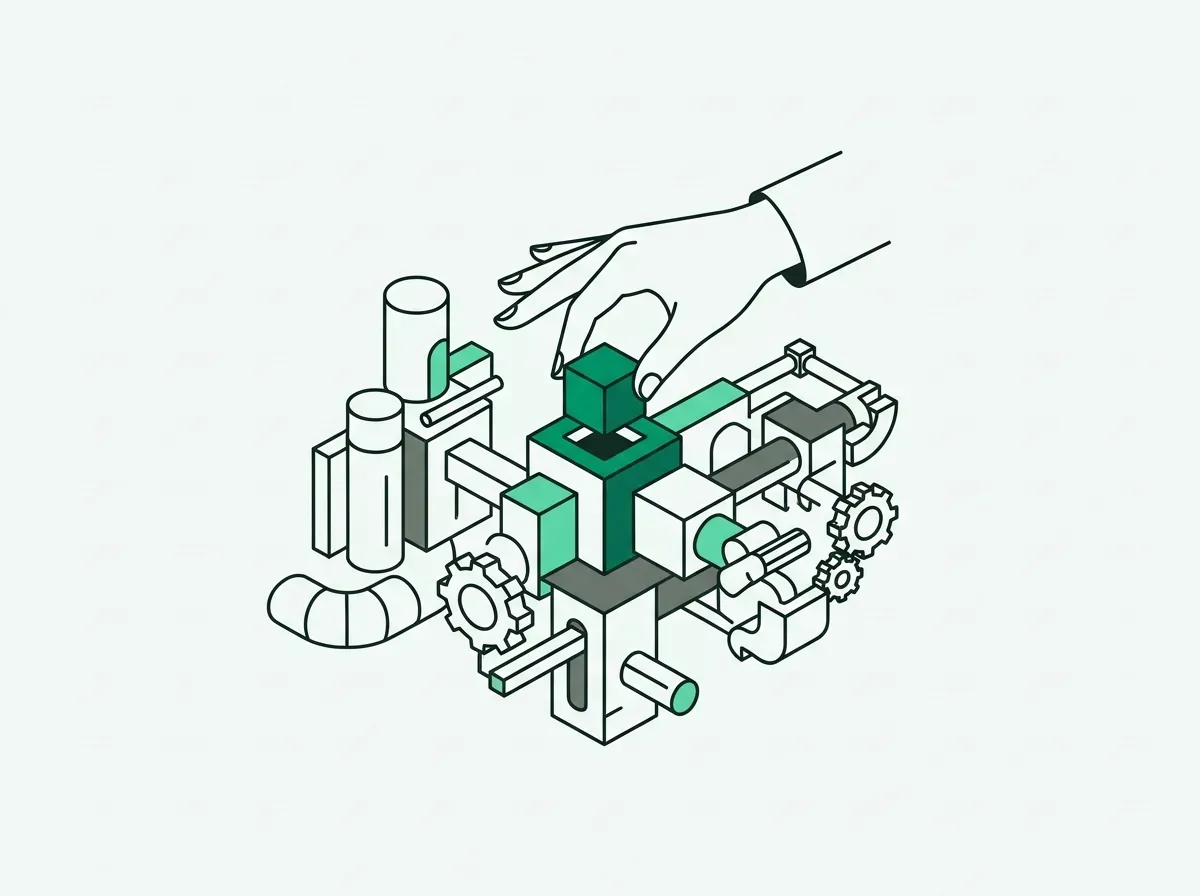 An illustration of hands assembling an abstract machine, representing the process of building a GTM engine.