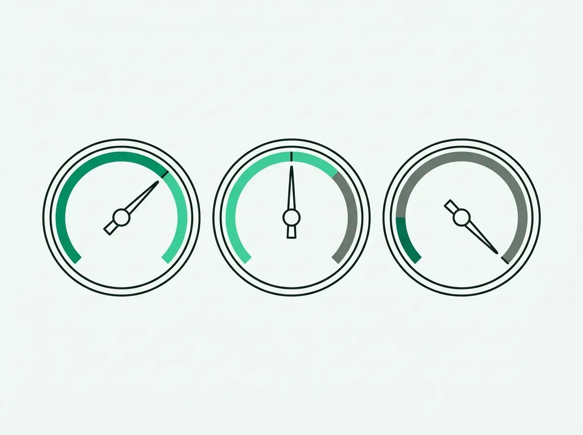 Three simple gauge dials in a row, representing a framework for measuring key business metrics.