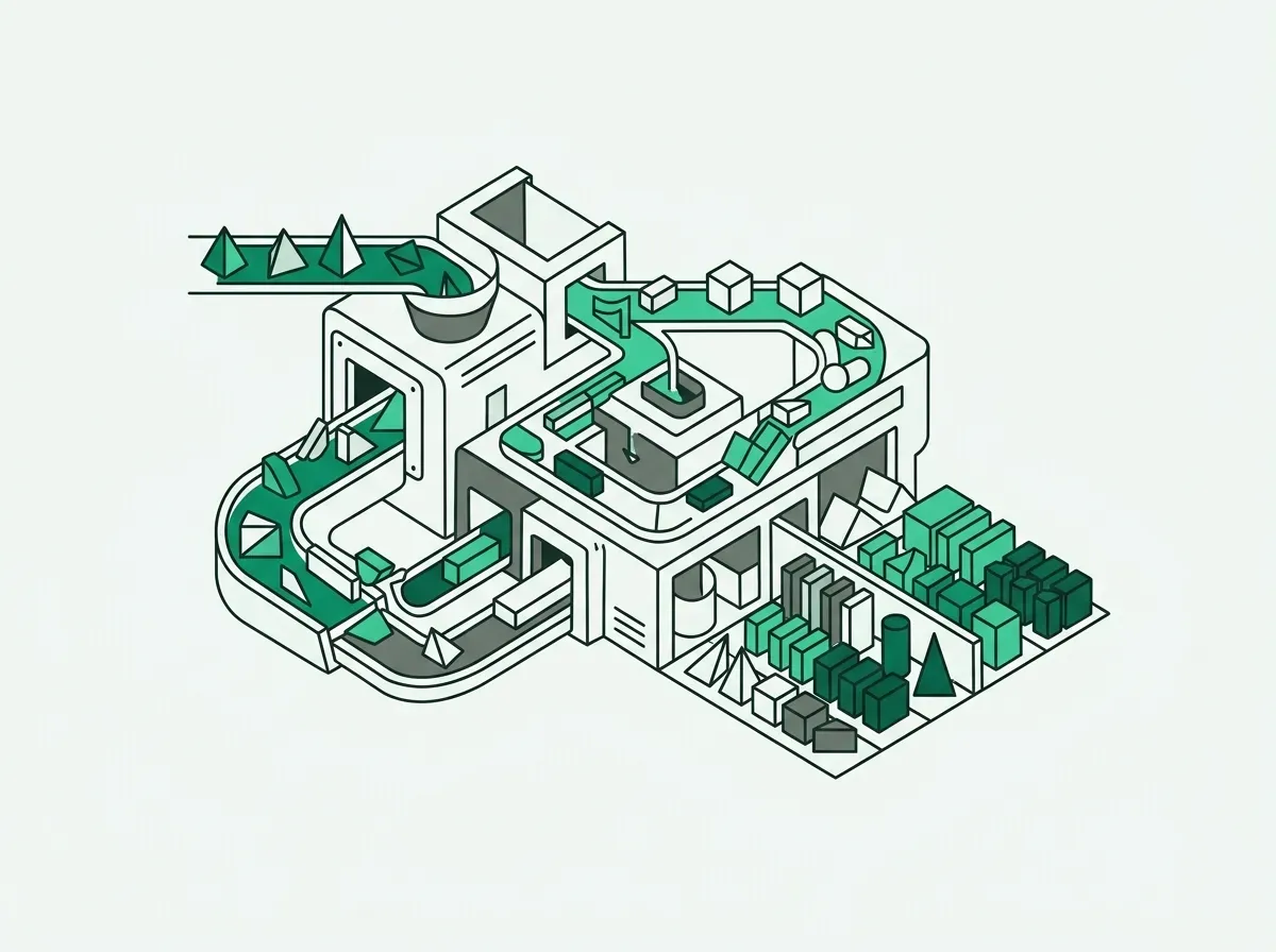 Vector illustration of a precision geometric filter sorting digital technical components.