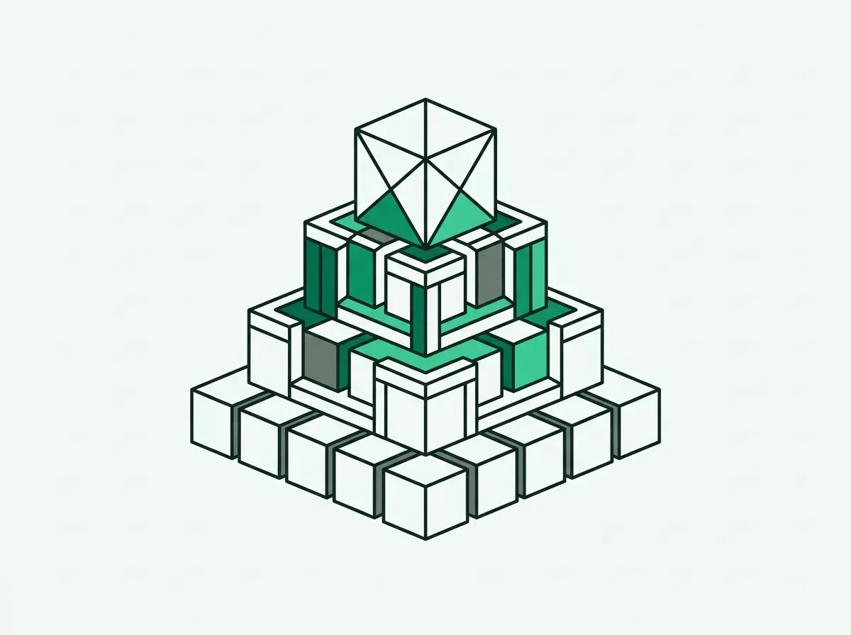 Minimalist line illustration of a four-tiered hierarchy pyramid representing levels of data verification.