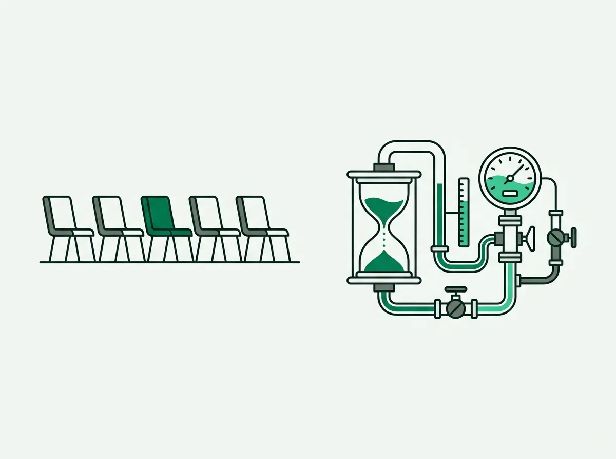 Minimal line illustration contrasting per-seat subscription chairs with metered usage gauges.
